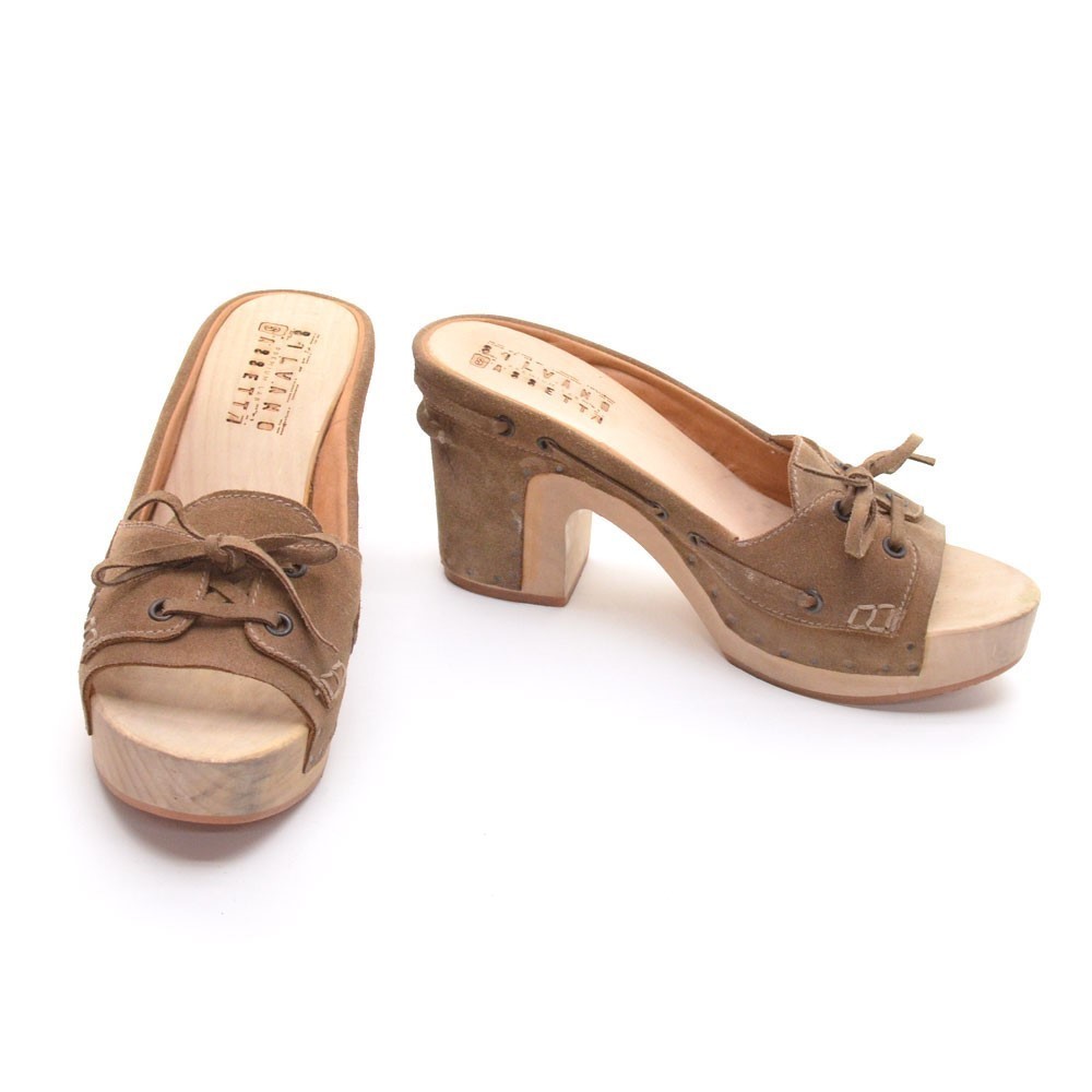 Silvano Sassetti Brown Suede Wooden Slides Sandals 39 - Picture 2 of 7